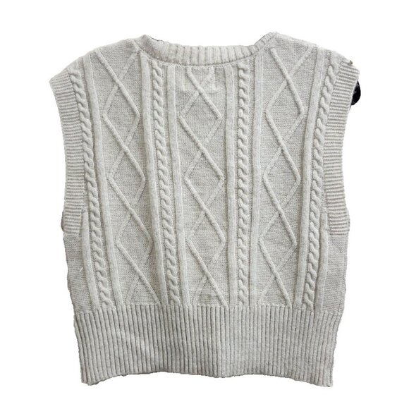 Pink Rose Beige Cable Knit Sweater Vest Women’s S V-Neck Sleeveless Diamond - Picture 6 of 9